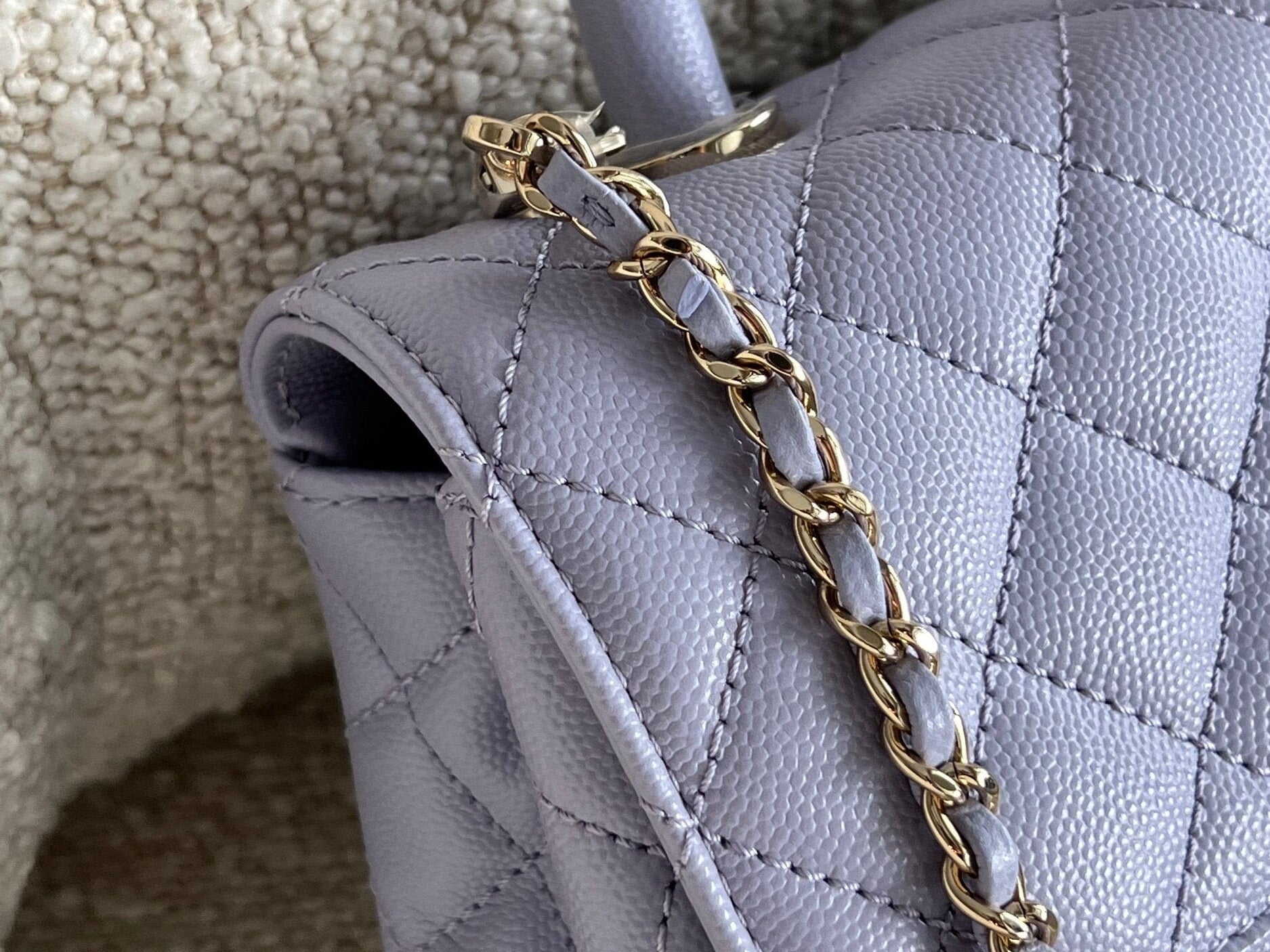 CHANEL Handbag 21K Quilted Coco Handle Lilac Caviar Small LGHW - Redeluxe