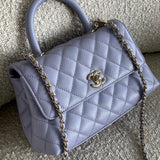 CHANEL Handbag 21K Quilted Coco Handle Lilac Caviar Small LGHW - Redeluxe