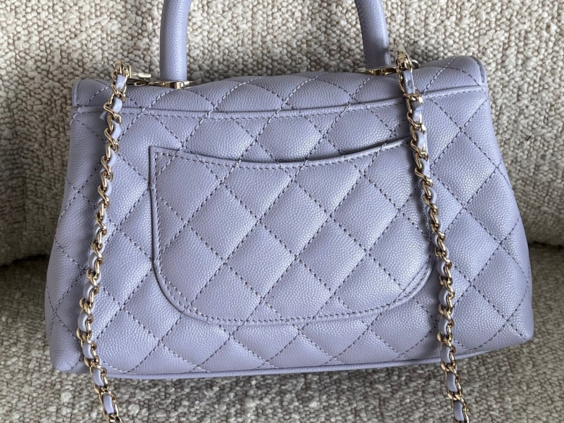 CHANEL Handbag 21K Quilted Coco Handle Lilac Caviar Small LGHW - Redeluxe