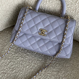 CHANEL Handbag 21K Quilted Coco Handle Lilac Caviar Small LGHW - Redeluxe