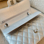 CHANEL Handbag 21K Silver Metallic Caviar Quilted Classic Double Flap Medium Silver Hardware - Redeluxe