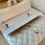 CHANEL Handbag 21K Silver Metallic Caviar Quilted Classic Double Flap Medium Silver Hardware - Redeluxe