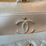 CHANEL Handbag 21K Silver Metallic Caviar Quilted Classic Double Flap Medium Silver Hardware - Redeluxe