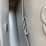 CHANEL Handbag 21K Silver Metallic Caviar Quilted Classic Double Flap Medium Silver Hardware - Redeluxe