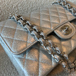 CHANEL Handbag 21K Silver Metallic Caviar Quilted Classic Double Flap Medium Silver Hardware - Redeluxe