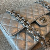 CHANEL Handbag 21K Silver Metallic Caviar Quilted Classic Double Flap Medium Silver Hardware - Redeluxe