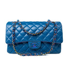 CHANEL Handbag 21P Blue Lambskin Quilted Classic Flap Medium Rainbow Hardware - Redeluxe