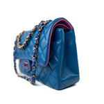 CHANEL Handbag 21P Blue Lambskin Quilted Classic Flap Medium Rainbow Hardware - Redeluxe