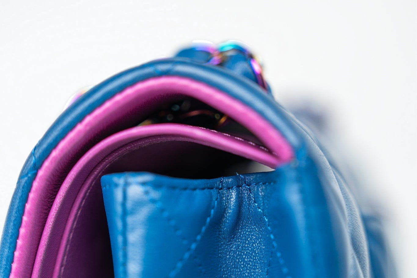 CHANEL Handbag 21P Blue Lambskin Quilted Classic Flap Medium Rainbow Hardware - Redeluxe