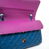 CHANEL Handbag 21P Blue Lambskin Quilted Classic Flap Medium Rainbow Hardware - Redeluxe