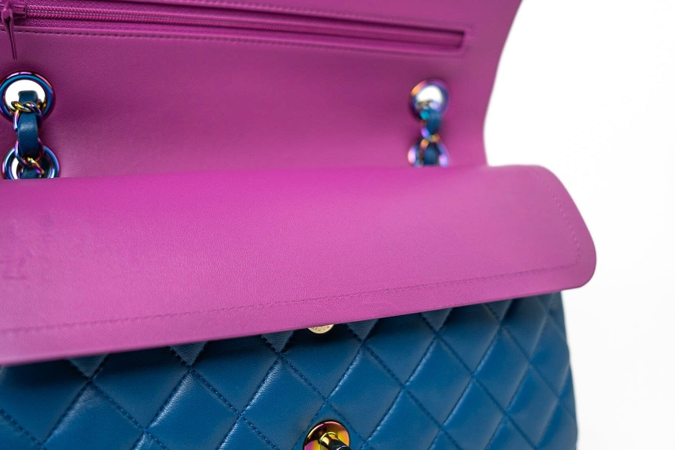 CHANEL Handbag 21P Blue Lambskin Quilted Classic Flap Medium Rainbow Hardware - Redeluxe