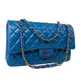 CHANEL Handbag 21P Blue Lambskin Quilted Classic Flap Medium Rainbow Hardware - Redeluxe