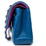 CHANEL Handbag 21P Blue Lambskin Quilted Classic Flap Medium Rainbow Hardware - Redeluxe
