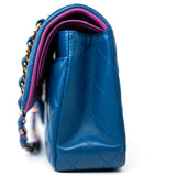CHANEL Handbag 21P Blue Lambskin Quilted Classic Flap Medium Rainbow Hardware - Redeluxe