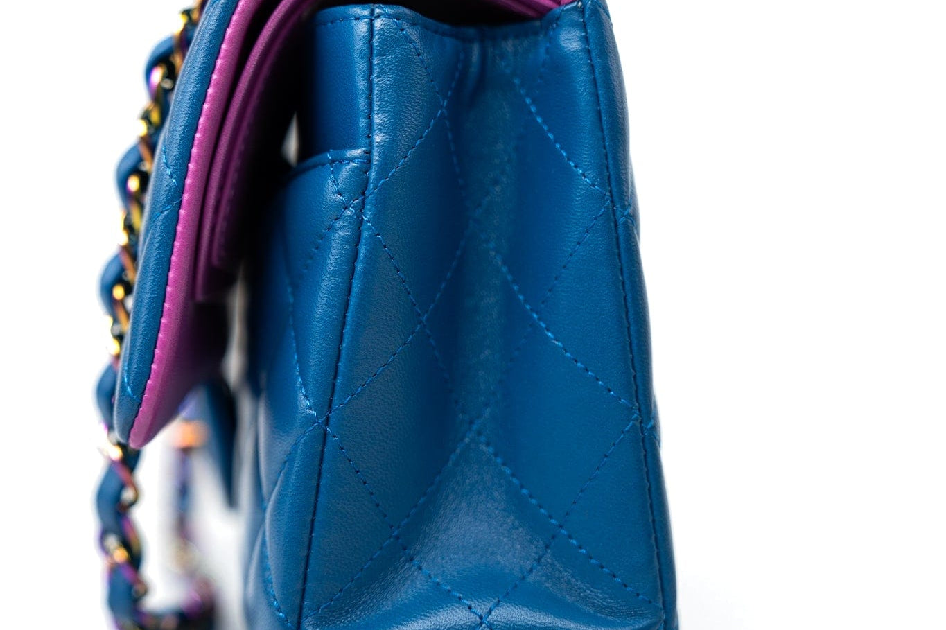 CHANEL Handbag 21P Blue Lambskin Quilted Classic Flap Medium Rainbow Hardware - Redeluxe