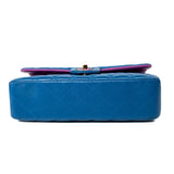 CHANEL Handbag 21P Blue Lambskin Quilted Classic Flap Medium Rainbow Hardware - Redeluxe