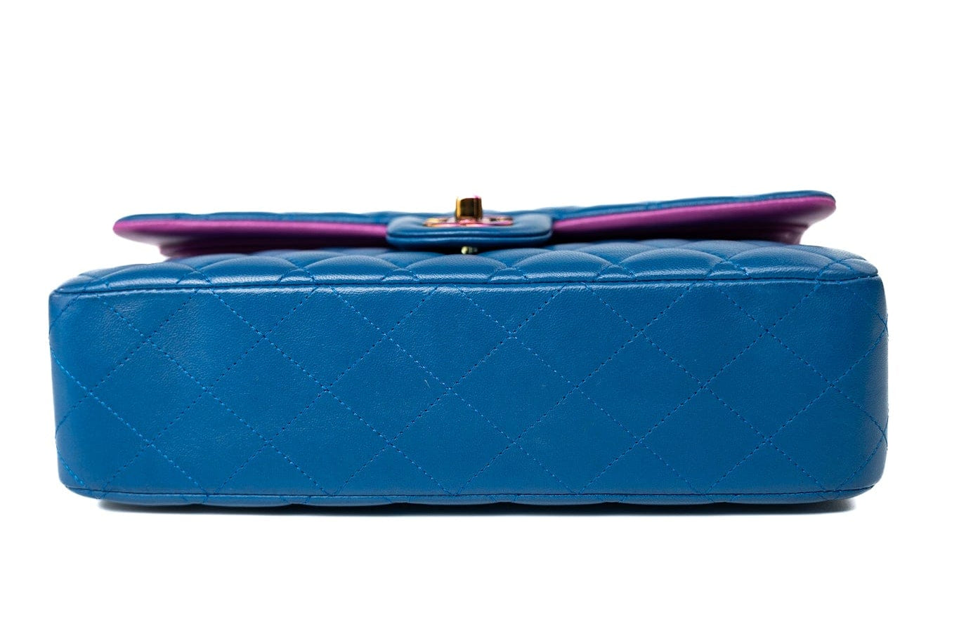 CHANEL Handbag 21P Blue Lambskin Quilted Classic Flap Medium Rainbow Hardware - Redeluxe