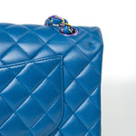 CHANEL Handbag 21P Blue Lambskin Quilted Classic Flap Medium Rainbow Hardware - Redeluxe