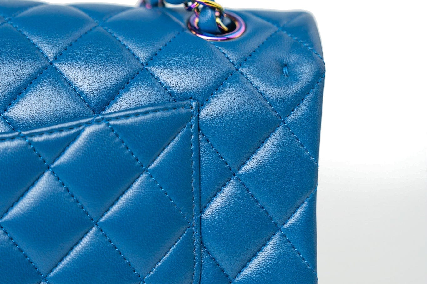 CHANEL Handbag 21P Blue Lambskin Quilted Classic Flap Medium Rainbow Hardware - Redeluxe