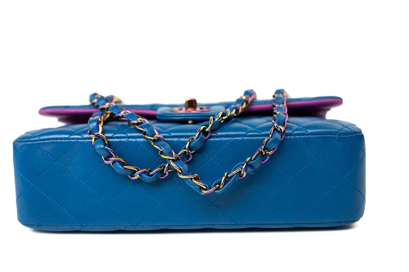 CHANEL Handbag 21P Blue Lambskin Quilted Classic Flap Medium Rainbow Hardware - Redeluxe