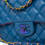 CHANEL Handbag 21P Blue Lambskin Quilted Classic Flap Medium Rainbow Hardware - Redeluxe