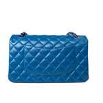 CHANEL Handbag 21P Blue Lambskin Quilted Classic Flap Medium Rainbow Hardware - Redeluxe