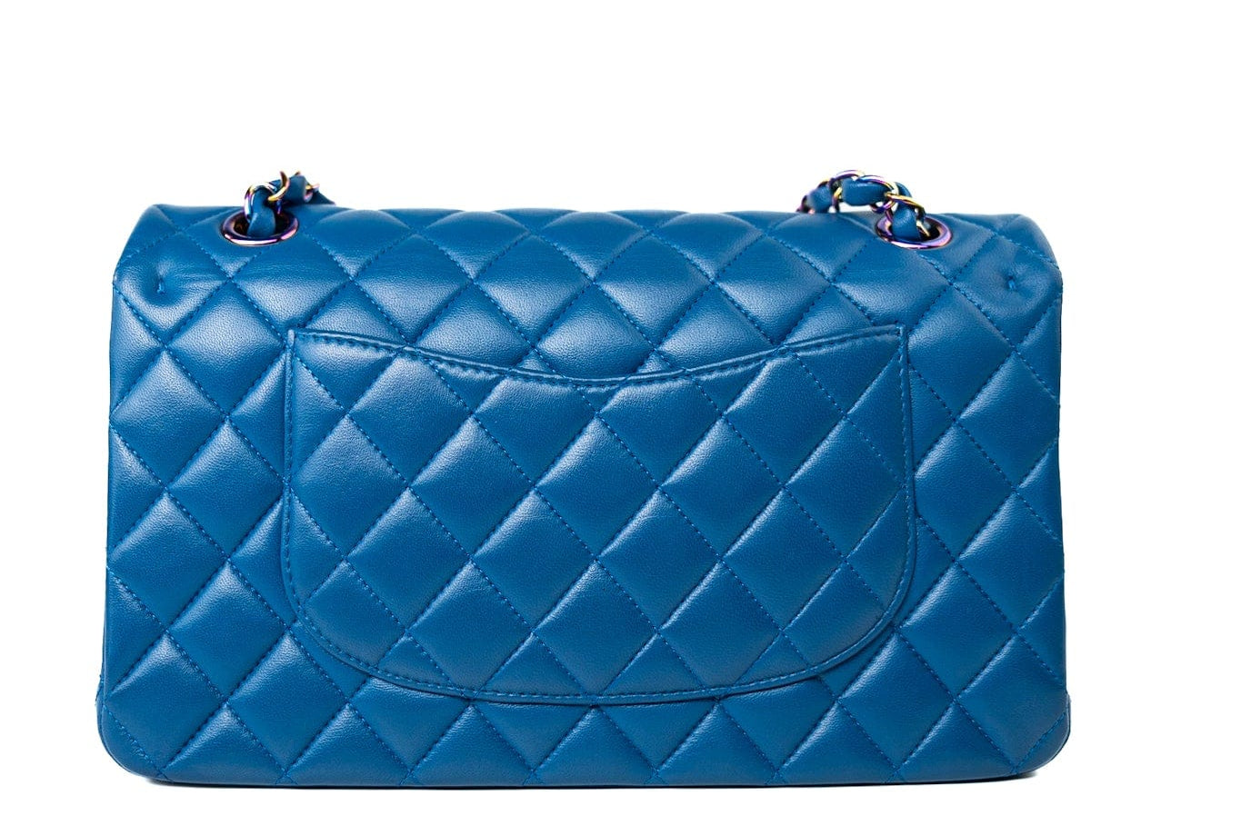 CHANEL Handbag 21P Blue Lambskin Quilted Classic Flap Medium Rainbow Hardware - Redeluxe