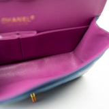 CHANEL Handbag 21P Blue Lambskin Quilted Classic Flap Medium Rainbow Hardware - Redeluxe