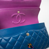 CHANEL Handbag 21P Blue Lambskin Quilted Classic Flap Medium Rainbow Hardware - Redeluxe