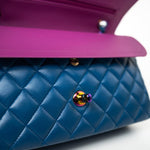 CHANEL Handbag 21P Blue Lambskin Quilted Classic Flap Medium Rainbow Hardware - Redeluxe