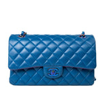 CHANEL Handbag 21P Blue Lambskin Quilted Classic Flap Medium Rainbow Hardware - Redeluxe