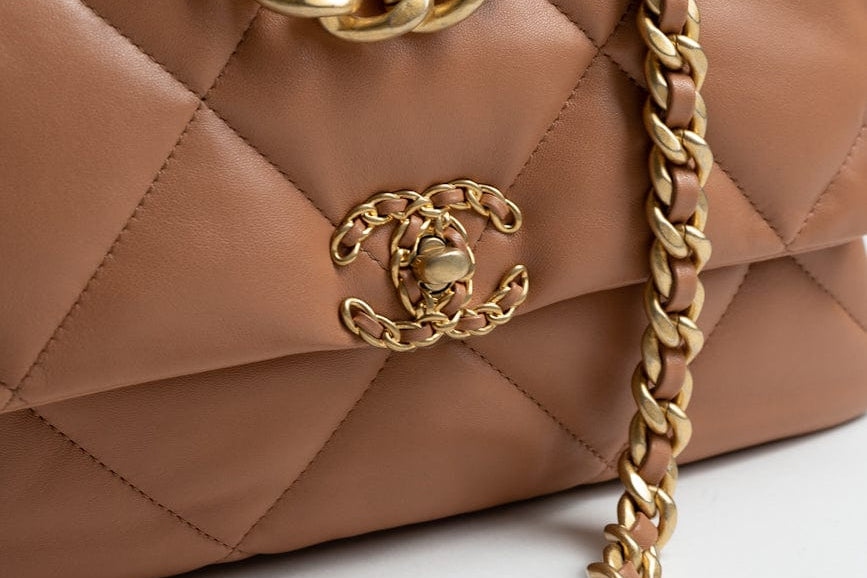 CHANEL Handbag 21P Caramel Lambskin Quilted 19 Flap Large Mixed Hardware - Redeluxe