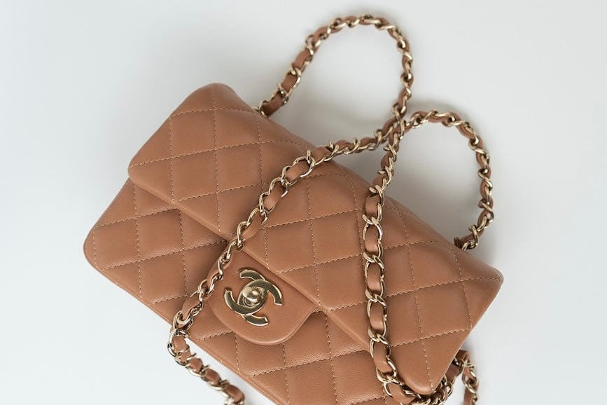 CHANEL Handbag 21P Caramel Lambskin Quilted Mini Rectangular Single Flap LGHW - Redeluxe