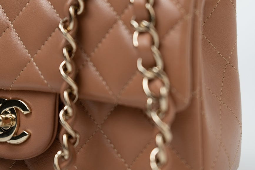 CHANEL Handbag 21P Caramel Lambskin Quilted Mini Rectangular Single Flap LGHW - Redeluxe