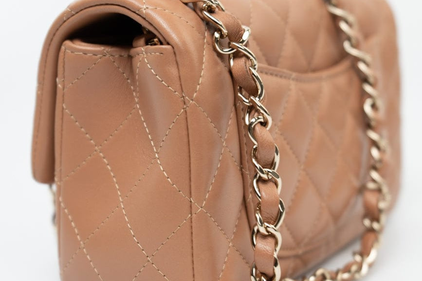 CHANEL Handbag 21P Caramel Lambskin Quilted Mini Rectangular Single Flap LGHW - Redeluxe