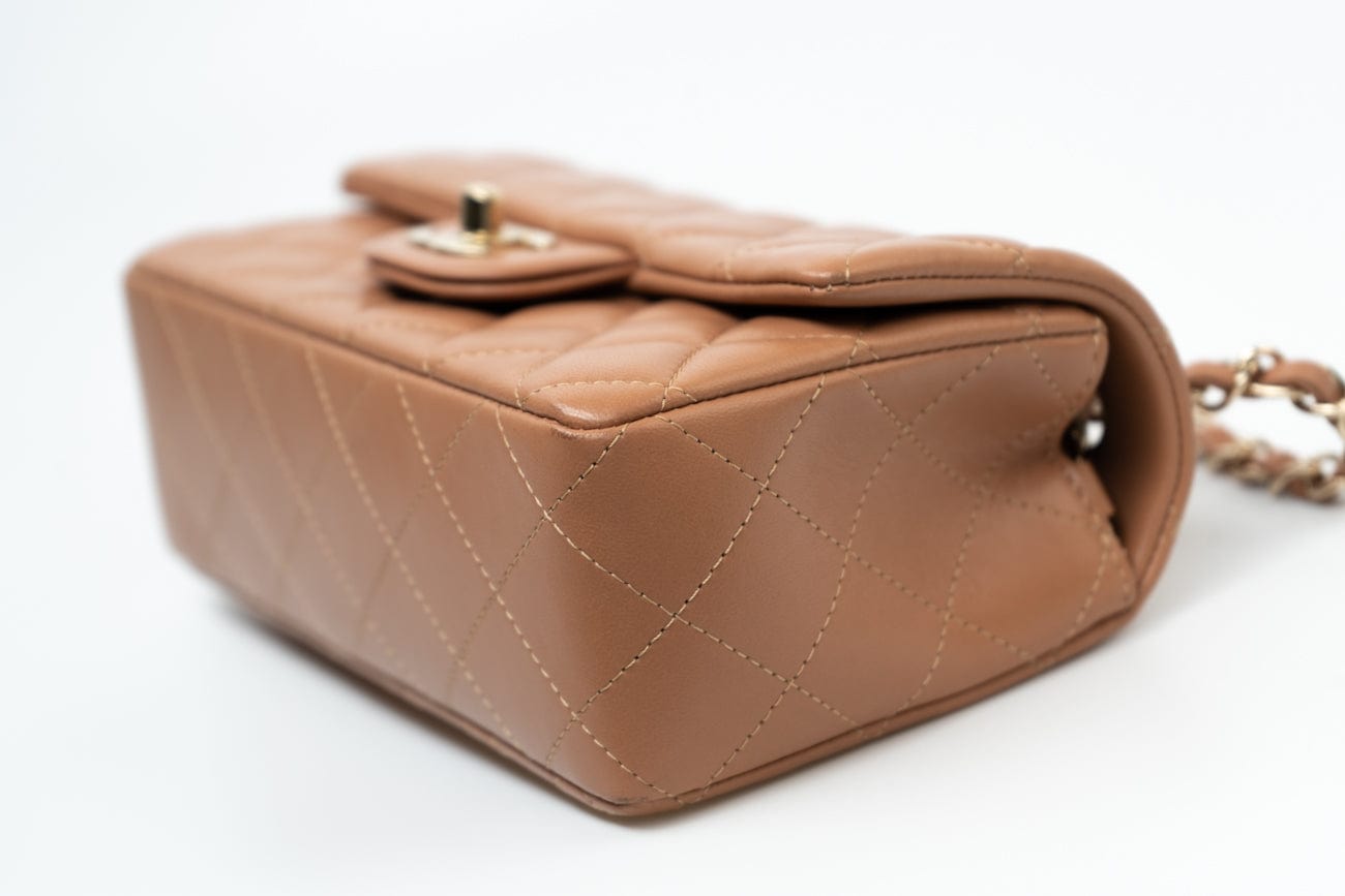 CHANEL Handbag 21P Caramel Lambskin Quilted Mini Rectangular Single Flap LGHW - Redeluxe