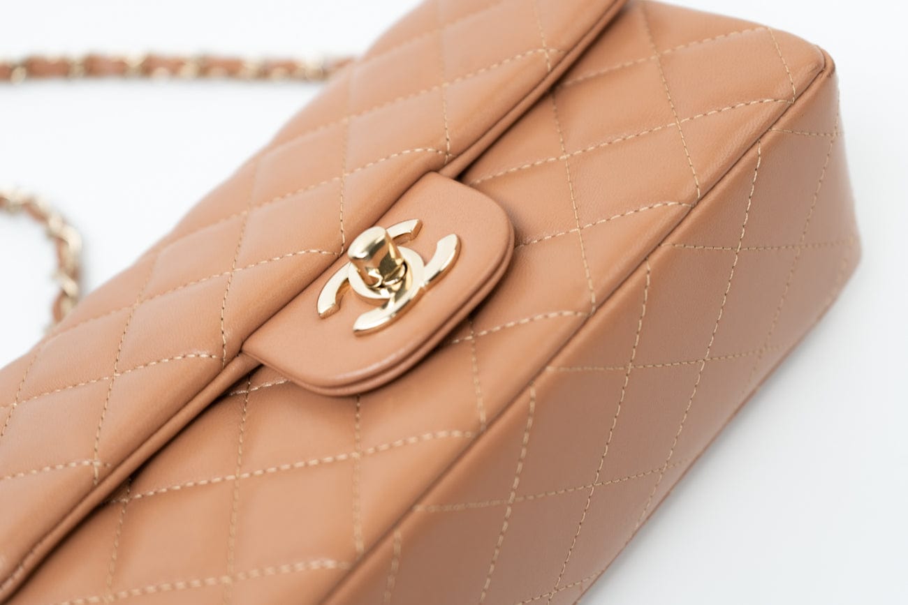 CHANEL Handbag 21P Caramel Lambskin Quilted Mini Rectangular Single Flap LGHW - Redeluxe
