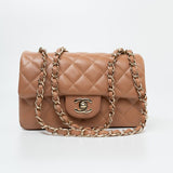CHANEL Handbag 21P Caramel Lambskin Quilted Mini Rectangular Single Flap LGHW - Redeluxe