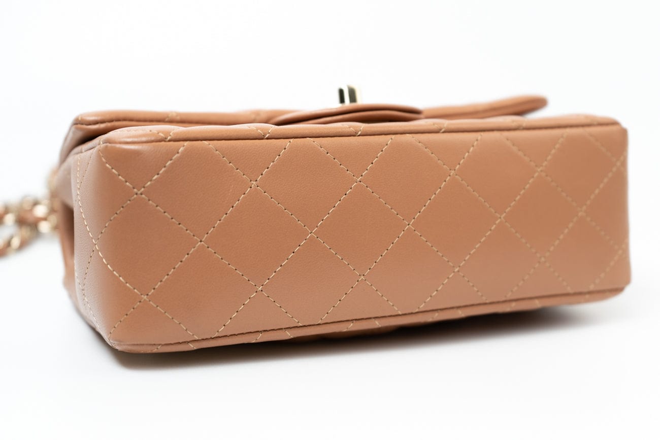 CHANEL Handbag 21P Caramel Lambskin Quilted Mini Rectangular Single Flap LGHW - Redeluxe