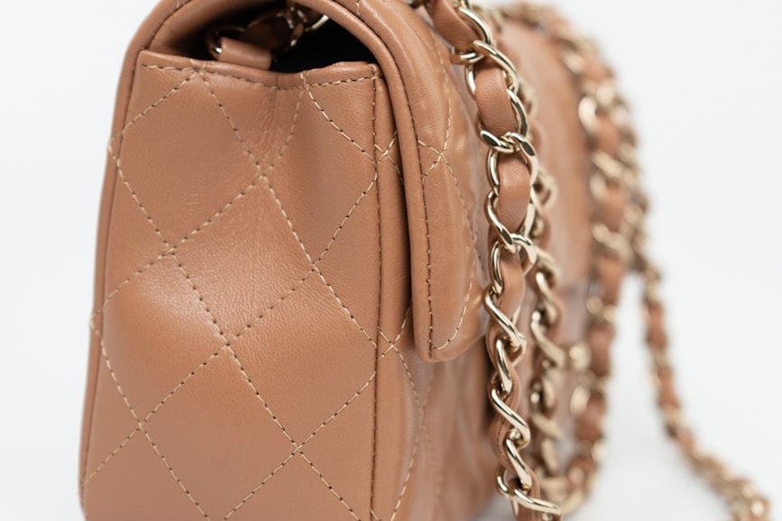CHANEL Handbag 21P Caramel Lambskin Quilted Mini Rectangular Single Flap LGHW - Redeluxe