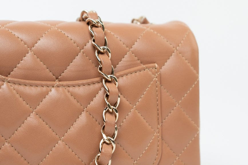 CHANEL Handbag 21P Caramel Lambskin Quilted Mini Rectangular Single Flap LGHW - Redeluxe