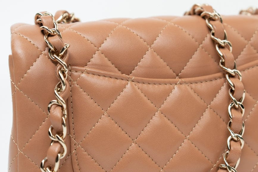 CHANEL Handbag 21P Caramel Lambskin Quilted Mini Rectangular Single Flap LGHW - Redeluxe