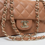 CHANEL Handbag 21P Caramel Lambskin Quilted Mini Rectangular Single Flap LGHW - Redeluxe