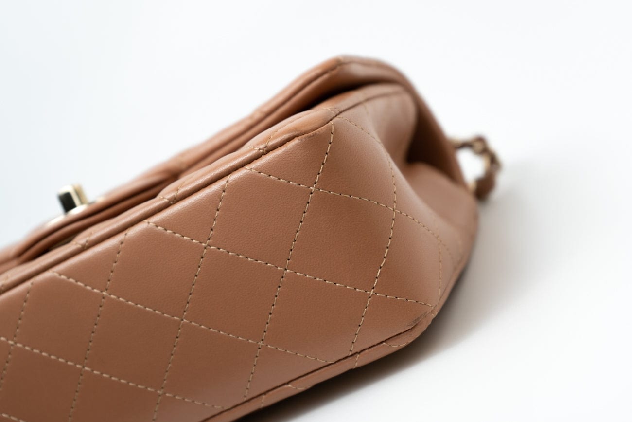 CHANEL Handbag 21P Caramel Lambskin Quilted Mini Rectangular Single Flap LGHW - Redeluxe