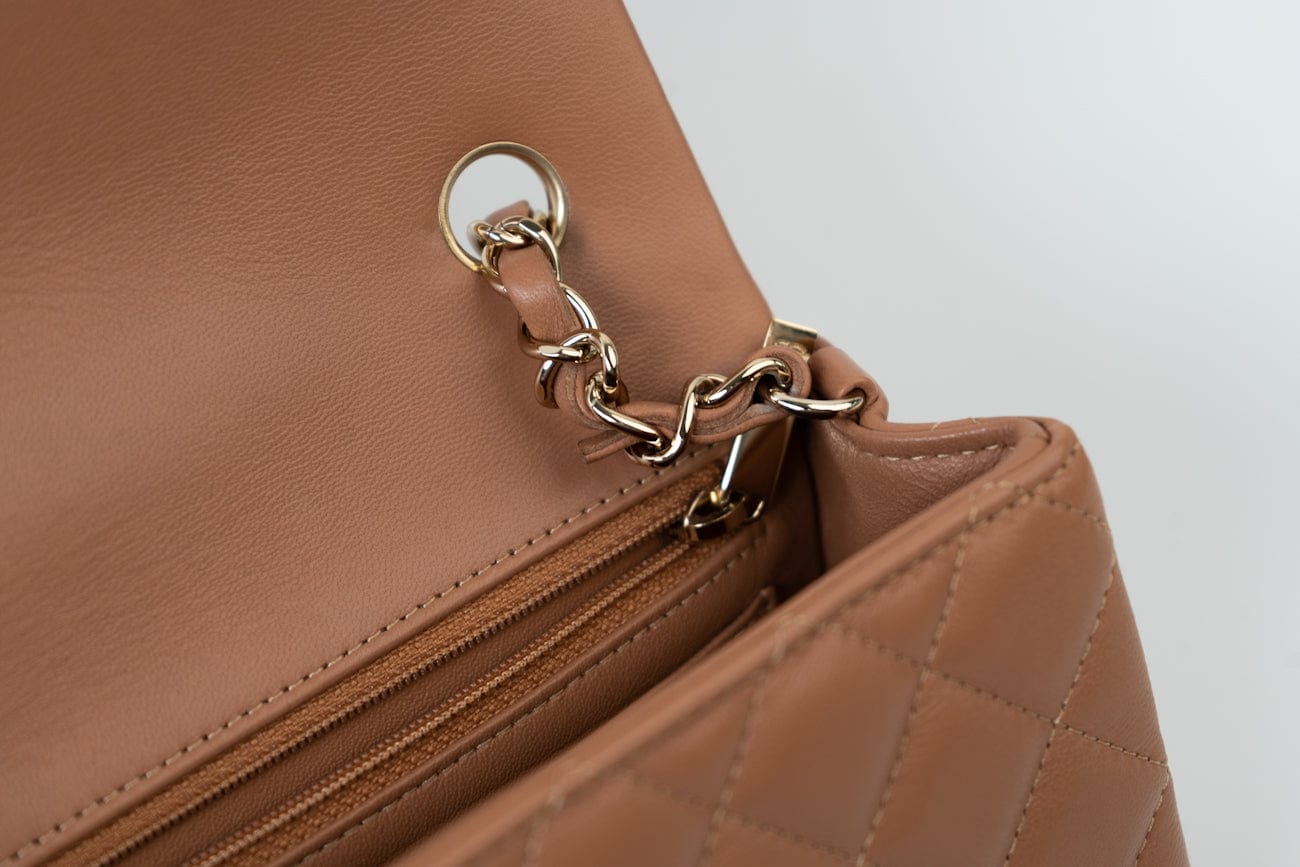 CHANEL Handbag 21P Caramel Lambskin Quilted Mini Rectangular Single Flap LGHW - Redeluxe