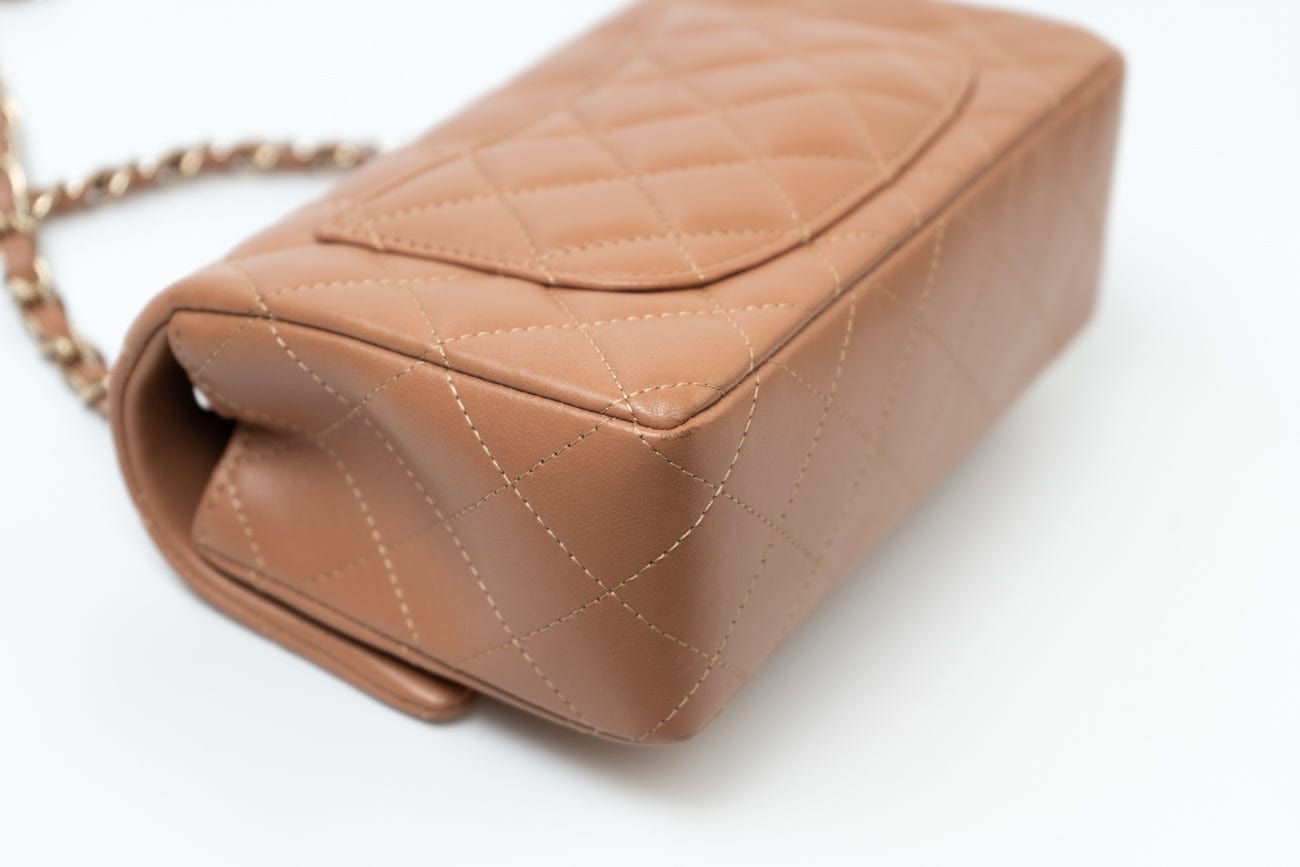 CHANEL Handbag 21P Caramel Lambskin Quilted Mini Rectangular Single Flap LGHW - Redeluxe