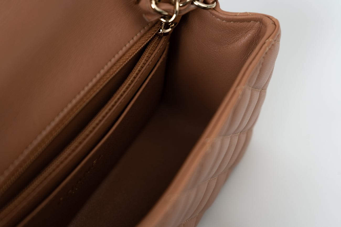 CHANEL Handbag 21P Caramel Lambskin Quilted Mini Rectangular Single Flap LGHW - Redeluxe