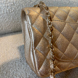 CHANEL Handbag 21P GOLD METALLIC CAVIAR QUILTED MINI RECTANGULAR SINGLE FLAP LIGHT GOLD HARDWARE - Redeluxe