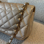 CHANEL Handbag 21P GOLD METALLIC CAVIAR QUILTED MINI RECTANGULAR SINGLE FLAP LIGHT GOLD HARDWARE - Redeluxe