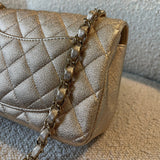 CHANEL Handbag 21P GOLD METALLIC CAVIAR QUILTED MINI RECTANGULAR SINGLE FLAP LIGHT GOLD HARDWARE - Redeluxe